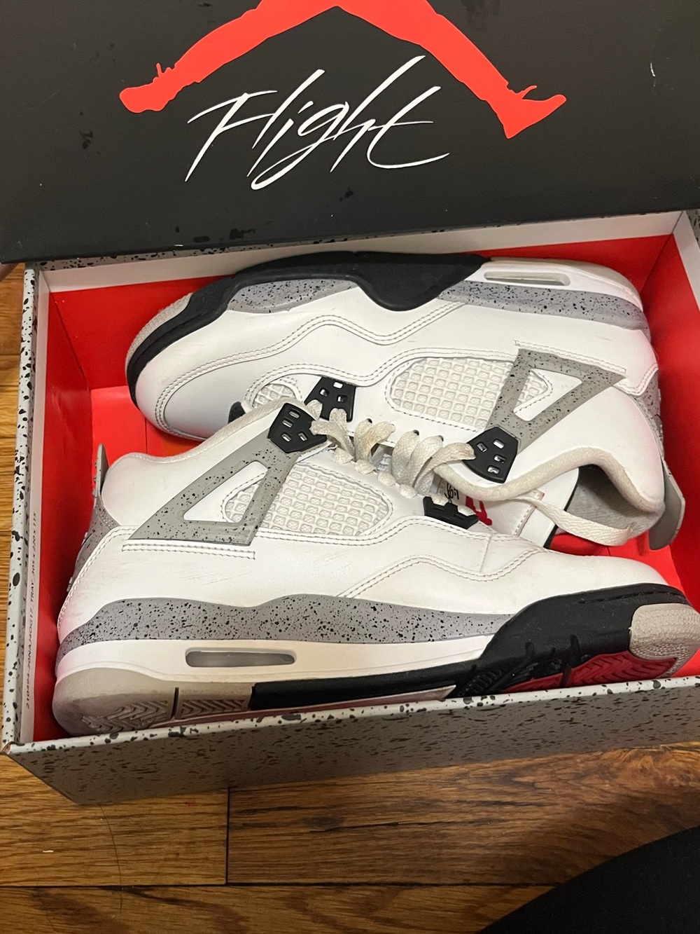 Jordan White/Gray Cement Retro 4 Men's Sneakers